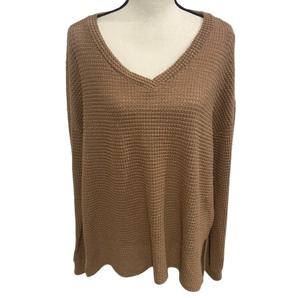 Jodifl Waffle Knit High Low Sweater Caramel Brown Size Medium - Picture 1 of 14